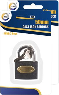 Did 2x Stuks Hangslot met 2 sleutels - gietijzer - zwart - 5 cm