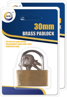 Did 2x Stuks Hangslot met 3 sleutels - messing - 3 cm