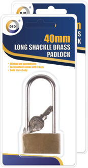 Did 2x Stuks Hangslot met hoge beugel - 4x8 cm - messing