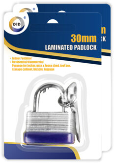 Did 2x Stuks Hangslot met sleutel - 3 cm - metaal - voor binnen en buiten