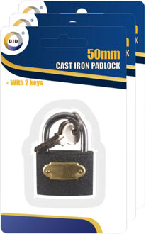 Did 3x Stuks Hangslot met 2 sleutels - gietijzer - zwart - 5 cm