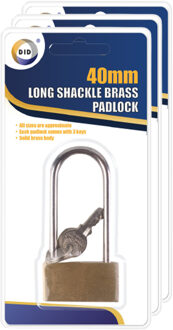 Did 3x Stuks Hangslot met hoge beugel - 4x8 cm - messing