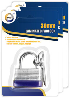 Did 3x Stuks Hangslot met sleutel - 3 cm - metaal - voor binnen en buiten