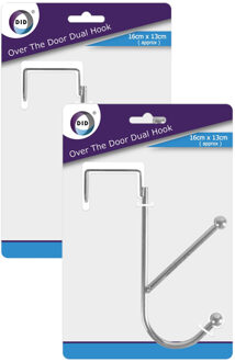 Did 8x stuks deurhangers met dubbele kapstokhaak RVS 16 x 13 cm