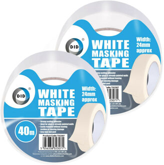 Did afplaktape/verftape wit 2 stuks 40 meter x 24 mm