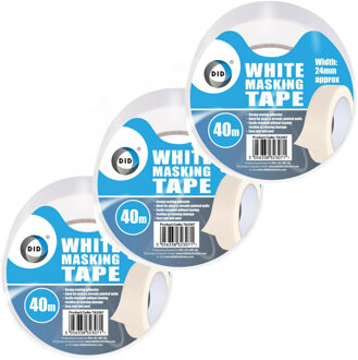 Did afplaktape/verftape wit 3 stuks 40 meter x 24 mm