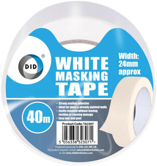 Did afplaktape/verftape wit 40 meter x 24 mm