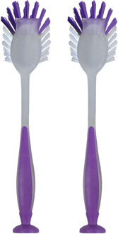 Did Afwasborstel met zuignap - 2x - kunststof - purple - Afwas borstel