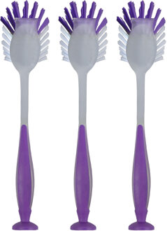 Did Afwasborstel met zuignap - 3x - kunststof - purple - Afwas borstel