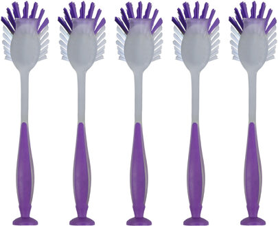 Did Afwasborstel met zuignap - 5x - kunststof - purple - Afwas borstel