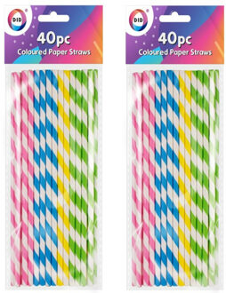 Did Drinkrietjes - papier - set 80x - multicolour kleuren - 20 cm - verjaardag/feestje - Drinkrietjes Multikleur