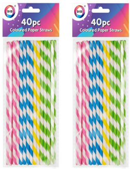 Did Drinkrietjes - papier - set 80x - multicolour kleuren - 20 cm - verjaardag/feestje