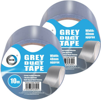 Did duct tape/reparatietape grijs 2 stuks 10 meter x 48 mm - Tape (klussen)