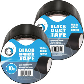 Did duct tape/reparatietape zwart 2 stuks 10 meter x 48 mm - Tape (klussen)