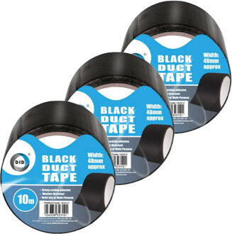 Did duct tape/reparatietape zwart 3 stuks 10 meter x 48 mm