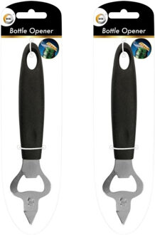 Did Flesopener - 2x - zwart - kunststof en RVS - 18 cm - Keukengerei - Flessen opener