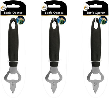 Did Flesopener - 3x - zwart - kunststof en RVS - 18 cm - Keukengerei - Flessen opener