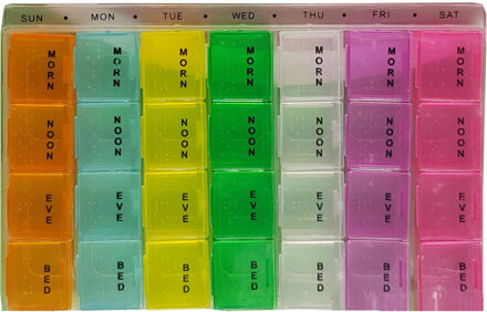Did Gekleurde medicijnen doos/pillendoos 28-vaks wit 17 cm - Pillendoosjes