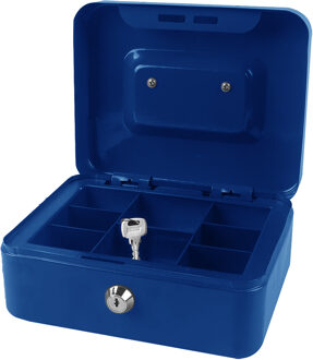 Did Geldkistje/kluisje met slot - blauw - 25 cm - metaal - incl 2 sleutels
