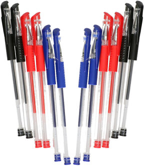 Did Gelpennen - 12x stuks - blauw/rood/zwart - met dop - kantoor/school