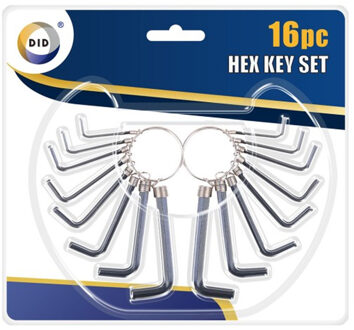 Did gereedschap Inbussleutel set - 16-delig - metaal - aan ringen