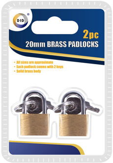 Did Hangsloten - 2x - met 2 sleutels - messing - 2 cm