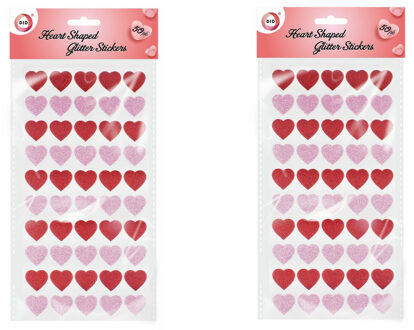 Did Hartjes glitter stickers voor kinderen - 100 stuks - rood/roze - Feeststickers Multikleur