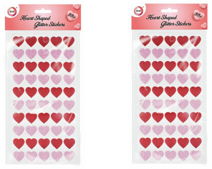 Did Hartjes glitter stickers voor kinderen - 100 stuks - rood/roze