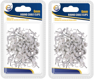 Did Kabelclips/kabelklemmen - met spijker - 270x st - wit - 6 mm - kabelbinders