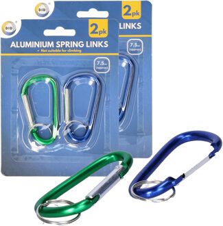 Did Karabijnhaak aluminium - set van 6x stuks - 7.5 cm - beveiligingshaak - veersluiting