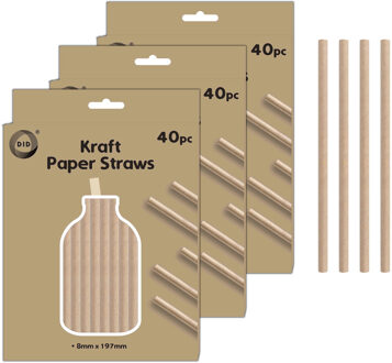 Did Kraftpapier rietjes - 120x stuks - naturel - 20cm x 0.8cm - drinkrietjes