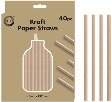 Did Kraftpapier rietjes - 40x stuks - naturel - 20cm x 0.8cm - drinkrietjes