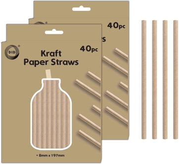 Did Kraftpapier rietjes - 80x stuks - naturel - 20cm x 0.8cm - drinkrietjes