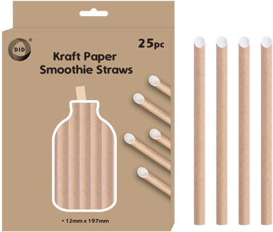 Did Kraftpapier smoothie rietjes - 25x stuks - naturel - 20cm x 1.2cm - Drinkrietjes