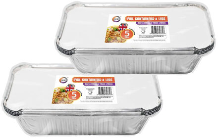 Did Meal prep - voedsel bewaar bakjes - Aluminium - 10x - 20 x 11 x 5 cm - met deksels