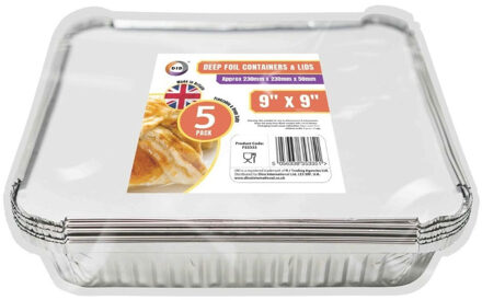 Did Meal prep - voedsel bewaar bakjes - Aluminium - 5x - 23 x 23 x 5 cm - met deksels