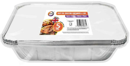 Did Meal prep - voedsel bewaar bakjes - Aluminium - 5x - 32 x 26 x 7 cm - met deksels