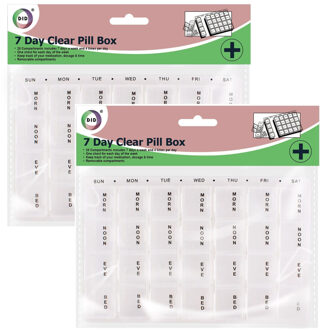 Did Medicijnen doos/pillendoos - 2x - 28-vaks - wit - 17 cm