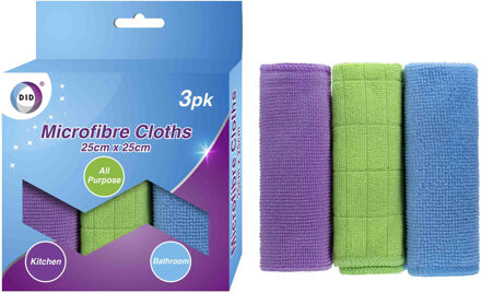Did Microvezel doekjes - 3x stuks - kleuren mix - schoonmaak doekjes - 25 x 25 cm