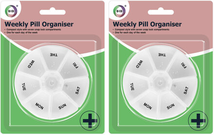 Did Multipak van 2x stuks medicijnen doos/pillendoosjes 7-vaks wit 9 cm - Pillendoosjes