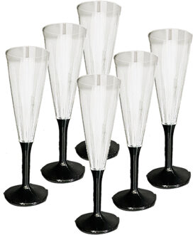 Did Prosecco/Champagneglazen - 12x stuks - transparant/zwart - kunststof - 165 ml - Champagneglazen