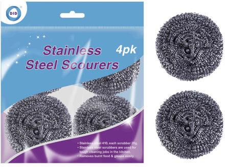 Did Schuursponsjes - RVS - 4x - staalspons - sponzen - 6 cm