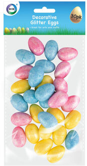 Did Set van 30x stuks glitter kunststof paaseitjes multi-kleur 3 cm