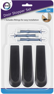 Did Set van 3x stuks deurstoppers/deurwiggen - zwart - 12 cm - rubber