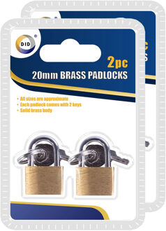 Did Set van 4x hangsloten met 2 sleutels - messing - 2 cm