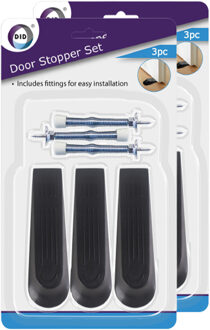 Did Set van 6x stuks deurstoppers/deurwiggen - zwart - 12 cm - rubber