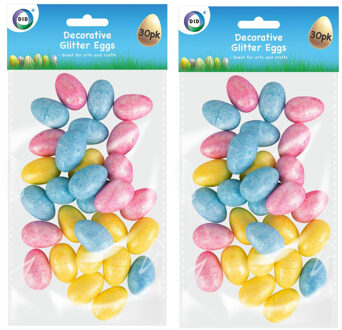 Did Set van 90x stuks glitter kunststof paaseitjes multi-kleur 3 cm