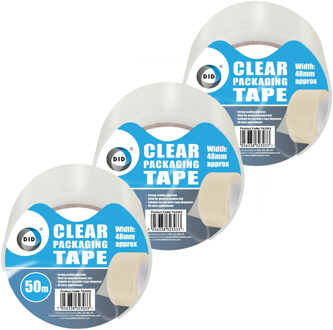 Did verpakkingstape transparant 3 stuks 50 meter x 48 mm - Tape (klussen)