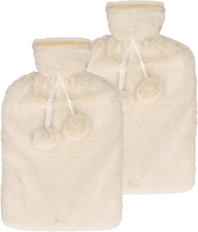 Did Warmwaterkruik - 2x - met zachte pluche hoes - creme wit - 2L - kruik
