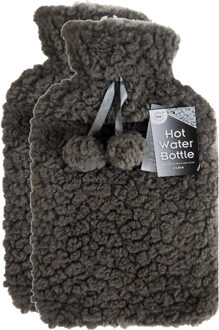 Did Warmwaterkruik - 2x - met zachte pluche hoes - donkergrijs - 2L - kruik